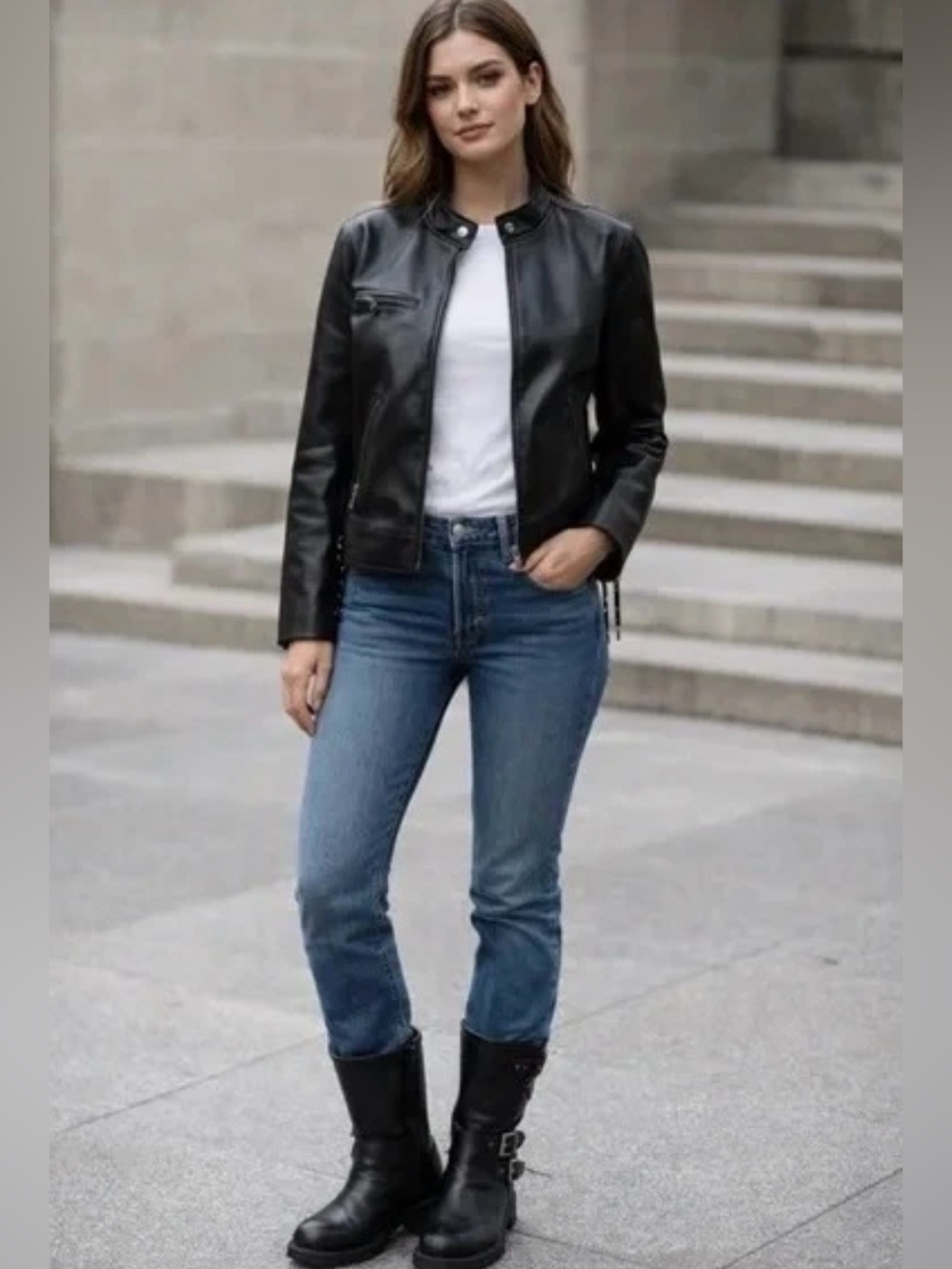 NWT Rebecca Minkoff Black Faux Leather Moto Jacket size large